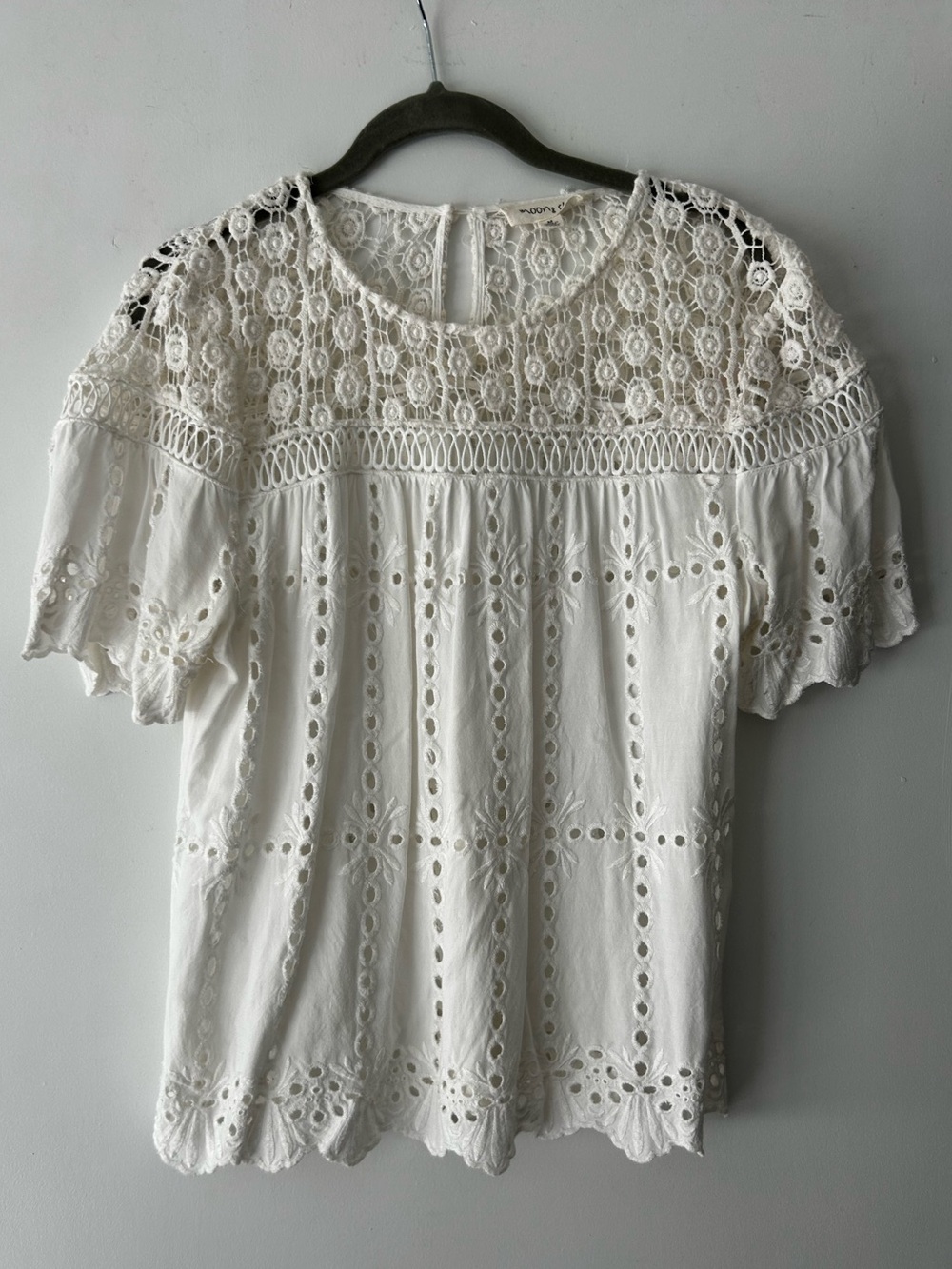 Moon & Sky Lace Eyelet Short Sleeve Blouse